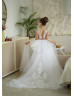 Illusion Neck White Lace Tulle Flower Girl Dress